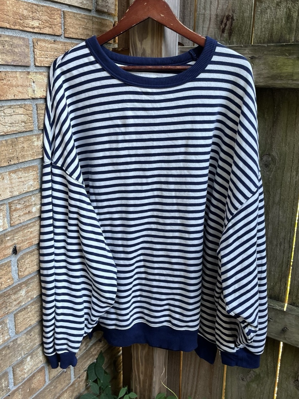 Aerie Oversized Striped Crewneck Sweatshirt in Blue & White